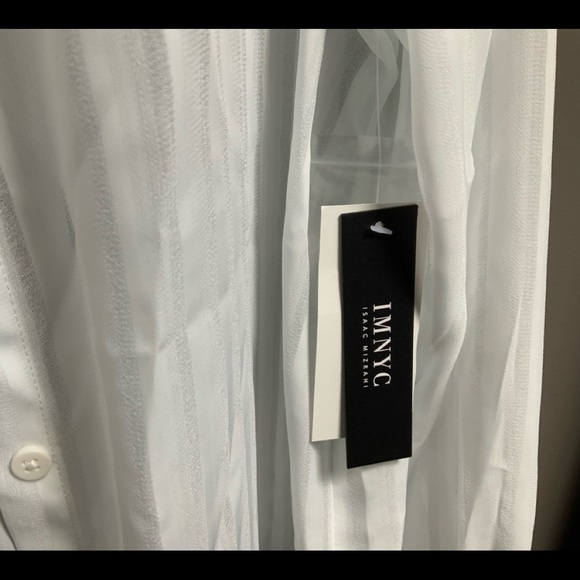 IMNYC Women’s Striped Button Down Sheer Blouse - Picture 6 of 7